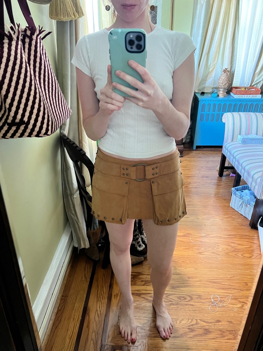 We The Free faux suede Mini Skirt with Belt - Camel